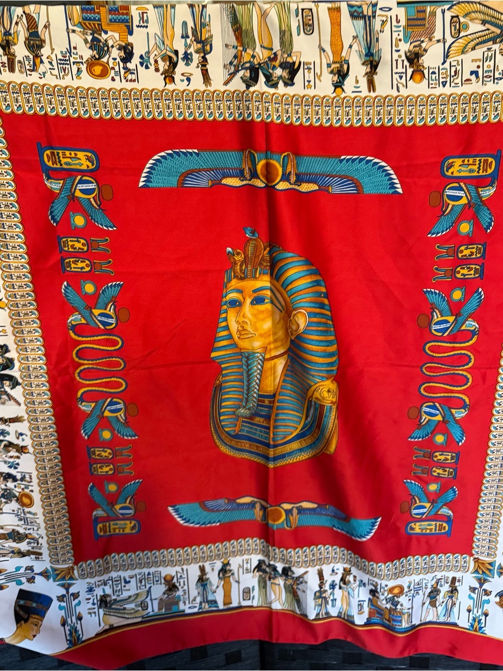 Vintage Egyptian TUTANKHAMUN Red, Gold & Turquoise 33x34